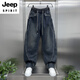 JEEP SPIRIT2026秋冬款保暖加絨牛仔褲男士彎刀褲美式休閑水洗復古工裝褲 藍色（加*絨） 2XL 160-175斤