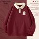 La Chapelle Sport拉夏貝爾polo領(lǐng)衛(wèi)衣女春秋季寬松百搭休閑學(xué)院風(fēng)撞色華夫格上衣服 酒紅色(熊仔口袋胸標(biāo)) L /170(推薦115-130斤)
