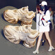 AI真皮老爹鞋女2025春季新款厚底內(nèi)增高女鞋子運(yùn)動休閑鞋百搭旅游鞋 金色【單里】 37