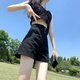 BMOI白色超高腰牛仔短褲女夏季顯瘦遮肚子排扣美式辣妹休閑褲子潮ins 黑色 L 建議101-110斤