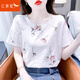 紅蜻蜓純棉短袖女圓領印花t恤女夏季新款女裝寬松女士打底上衣衫 圖片色短袖 L