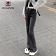 AEMAPE高腰微喇叭牛仔褲女2026春秋冬季新款時(shí)尚休閑小個(gè)子褲子 黑灰色-長(cháng)褲 M