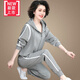 美博鳥(niǎo)（MEIBONIAO）中年媽媽春秋衛衣寬松兩件套時(shí)尚中老年運動(dòng)服套裝女大碼秋冬外套 (2011)花灰 2XL(建議119斤-130斤)