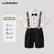 蘿卜唄唄（LUOBOBEIBEI）男童禮服夏季休閑襯衫背帶褲套裝生日主持演出服 襯衫四件套 130 