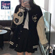 DALEY MODE外套女2025年新款秋冬加絨寬松bf慵懶風(fēng)愛(ài)心拼色棒球服ins潮 黑色*【加絨加厚】 L
