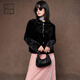 美洋（MEIYANG）黑天鵝外套新中式古典撞色絲絨提花旗袍盤(pán)扣上衣新款休閑短外套女 黑粉(絨里) M