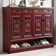檀家匠 鞋柜實(shí)木香樟木中式仿古兩三四門(mén)多層大容量整裝木質(zhì)鞋架 四門(mén)鞋柜（酸枝色）整裝發(fā)貨