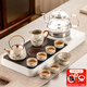 瓷牌茗茶具（cipaiming teaset）現代高檔茶具整套家用全自動(dòng)一體式茶盤(pán)辦公會(huì )客功夫茶臺燒水壺 白色仿烏金石茶盤(pán)+富竹提梁套裝
