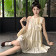 芭芙達(dá)妮法式氣質(zhì)乖乖少女無(wú)袖掛脖連衣裙女夏季2025新款高級(jí)感A字公主裙 奶油米 M 95-105斤