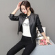 皮爾卡丹2025秋女裝新款韓版機車(chē)皮衣女短款pu皮短外套立領(lǐng)修身顯瘦皮夾克 【搭扣版】黑色 XL109斤以下