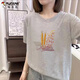 啄木鳥大d碼竹節純·棉短袖t恤女2026夏季新款百搭上衣寬松卡通印花圓領 灰色【稻穗】 XL 建議115-130斤