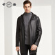 雪豹高彈力皮衣男士頭層綿羊皮連帽中長(cháng)款商務(wù)休閑風(fēng)衣外套