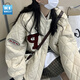 乖米豆菱格棉服女冬季棒球服新款加厚棉衣寬松設計感小眾棉襖夾棉外套潮 米白色【加棉加厚】 L