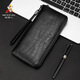 稻草人男士手包男真皮新款大容量手拿包鱷魚(yú)紋頭層牛皮拉鏈長(cháng)款錢(qián)包小包 黑色-21*2.3*10.5cm