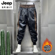 JEEP SPIRIT男士新款皮褲加絨加厚摩托車(chē)冬季黑色修身束腳保暖戶(hù)外騎行褲男款 黑拼咖色【加*絨】 3XL