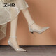 ZHR高跟鞋女優(yōu)雅尖頭細(xì)跟女鞋高級(jí)感珍珠綁帶水晶單鞋女 Y765香檳 36