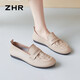 ZHR單鞋女精選牛皮網(wǎng)洞樂(lè )福鞋女時(shí)尚平底透氣媽媽鞋 BT81E 杏色 38