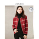 JESSIE撞色格紋圓領(lǐng)亮片小香風(fēng)羽絨服外套冬新 紅色 XL