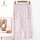 億年鑫夏季薄款純棉女士睡褲七分褲全棉短褲寬松高腰媽媽松緊腰家居褲 紅碎花 XL 推薦體重90-110斤