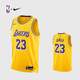 NIKE耐克NBA官方-湖人詹姆斯球衣男籃球服速干23號運動背心DN2009-733 黃色 2XL