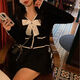 矜持范2025春季新款女裝小香風(fēng)設(shè)計感蝴蝶結(jié)短款針織衫女長袖開衫外套上 黑色 均碼
