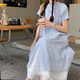 小野七天法式甜美條紋短袖襯衫連衣裙女夏季海邊度假風(fēng)氣質(zhì)寬松顯瘦A字裙 襯衫+半身裙 M