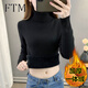 斐特瑪高領(lǐng)毛衣女秋冬加絨加厚一體絨打底衫內搭修身保暖針織衫上衣女裝 黑色（加厚一體絨） M