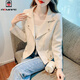 AEMAPE鹿皮絨短款外套女2025秋季新款韓版修身百搭夾克長(cháng)袖上衣 米白色8973# M 建議98-110斤