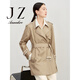 玖姿·安娜蔻都市工裝風(fēng)撞色腰帶紐扣肩袢X型風(fēng)衣女2024春款 卡其 M