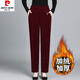 皮爾卡丹（pierre cardin）燈芯絨媽l媽褲子女春秋寬松外穿中年高腰新款長(cháng)褲加厚條絨直筒褲 酒紅款 加絨 3XL 120-135斤