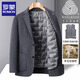 羅蒙毛呢大衣男士羽絨內膽呢子外套羊毛保暖西服領(lǐng)商務(wù)休閑雙面尼男裝 灰色短款【可脫卸羽絨內膽】 175