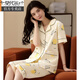 莫代爾睡衣女夏款純棉開(kāi)衫短袖七分褲全棉薄款夏天甜美家居服睡衣套裝 S-2213短袖七分褲 M 【體重:80-100斤】