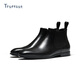 特呂弗（Truffaut）手工真皮復古商務(wù)短靴切爾西靴男真皮短靴一腳蹬英倫高幫皮鞋冬季 黑色 S381 42