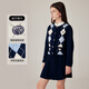 E·LAND KIDS衣戀冬季新品女童復古菱格紋針織衫短裙套裝 Navy藏青色/59 130 cm
