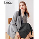百圖betu女裝冬季新款毛呢外套撞色領(lǐng)雙排扣羊毛大衣女2311T26 灰色 S