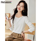 品彩（PinCai）T恤女純色簡(jiǎn)約圓領(lǐng)打底上衣早秋外穿長(cháng)袖T恤P143T2009