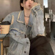 妙奕嘉牛仔外套秋冬款女士新款春秋裝休閑時尚秋季洋氣短外套百搭潮流 淺色毛邊領破洞牛仔外套 L 【建議110-125斤oversize風格】