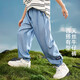 ASK JUNIOR男童褲子2025夏兒童褲腳貼標(biāo)休閑純色軟牛仔褲防蚊褲 牛仔藍 170