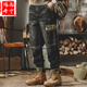 錦尚丹寧秋冬款牛仔褲男士寬松大碼束腳長(zhǎng)褲加絨加厚黑色哈倫褲潮流工裝褲 黑色 29(2.23尺)