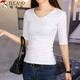 啄木鳥(niǎo)中袖t恤女V領(lǐng)上衣修身黑色五分袖打底衫女內搭2026新款女裝 白色【V領(lǐng) 精梳棉】 2XL (115-125斤)