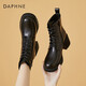 達芙妮馬丁靴女粗跟女靴百搭皮靴高跟短靴女鞋子 422104596 黑色 39