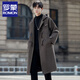 羅蒙（ROMON）秋冬季毛呢大衣男韓版潮流過(guò)膝中長(cháng)款男風(fēng)衣寬松連帽加厚呢子外套 咖啡色 XL 建議130-140斤