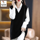 啄木鳥(niǎo)羊毛針織衫秋冬中長(cháng)款馬甲背心女純色毛衣女無(wú)袖毛衣坎肩時(shí)尚馬夾 黑色 XL 建議120-130