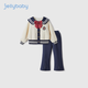 JELLYBABY女童套裝2024新款寶寶學(xué)院風(fēng)兩件套春秋6歲大童春裝8兒童春季衣服 寶藍 140 CM