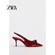 ZARA2025春季新品 女鞋 紅色蝴蝶結(jié)飾漆皮尖頭穆勒高跟鞋 紅色 現(xiàn)貨秒發(fā) 36