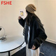 FSHE韓版棒球服女春秋外套款女復古寬松休閑百搭飛行員夾克上衣女 黑色 雙層有里布 L