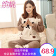繽棉珊瑚絨睡衣女秋冬季法蘭絨長(cháng)袖長(cháng)褲兩件套裝冬天加厚加絨保暖韓版可愛(ài)卡通休閑寬松大碼學(xué)生少女士家居服 粽白色餅干熊 L（100-120斤）