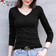 啄木鳥(niǎo)打底衫女內搭春秋新款緊身長(cháng)袖t恤百搭低領(lǐng)上衣 黑色【V嶺常規】 2XL 【120-135斤】