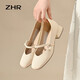 ZHR單鞋女淺口粗跟瑪麗珍女鞋氣質(zhì)百搭鞋子女 CG71 米色(經(jīng)典) 37