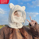 確彤冬天防風(fēng)帽子女騎車(chē)擋風(fēng)加厚保暖男女童超可愛(ài)套頭帽護耳防寒面罩 白色帶口罩（成人款） 均碼